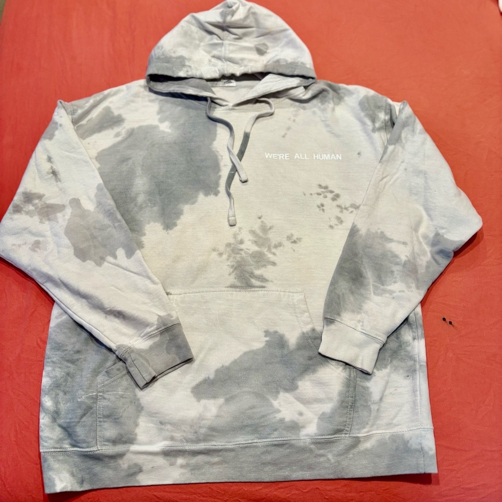 "We're All Human" Gray Tie-Dye Hoodie